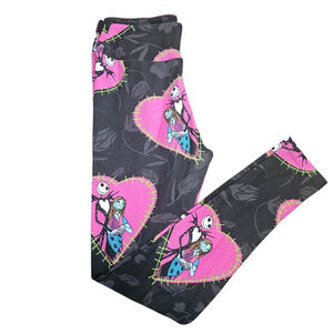 LuLaRoe One Size Black NBC Jack & Sally Pink Hearts Rare Unicorn Leggings